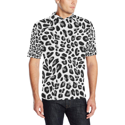 Snow Leopard Skin Print Men Polo Shirt