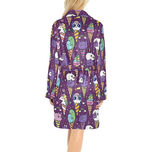 Ice Cream Pattern Print Design IC07 Women's Fleece Robe