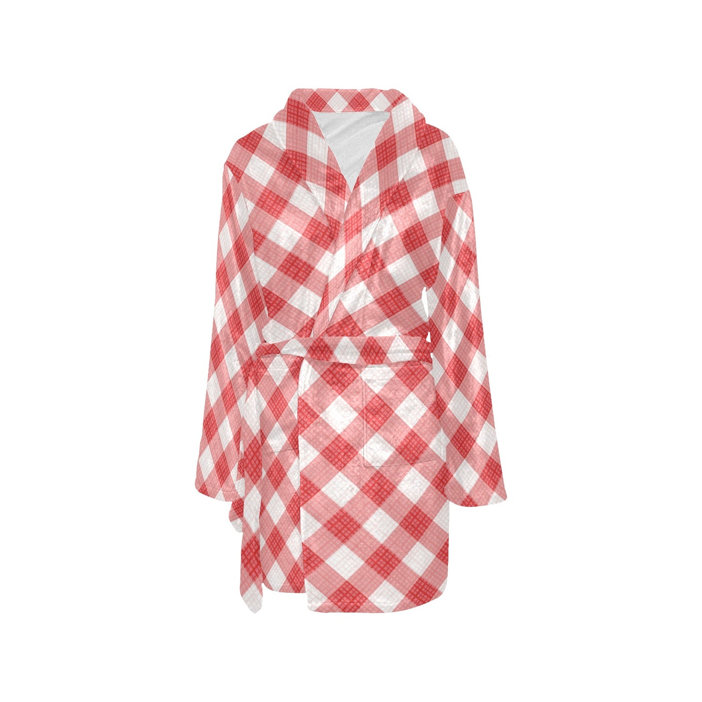 Gingham Red Pattern Print Design 01 Women's Fleece Robe