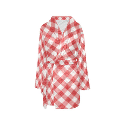 Gingham Red Pattern Print Design 01 Women's Fleece Robe