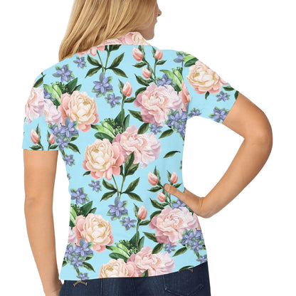 Peony Pattern Print Design PE02 Women's Polo Shirt