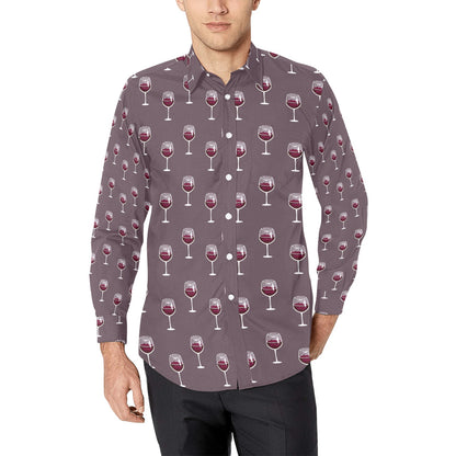 Wine Glass Pattern Print Design LKS305 Men's Long Sleeve Dress Shirt
