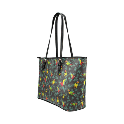 Parrot Themed Print Leather Tote Bag