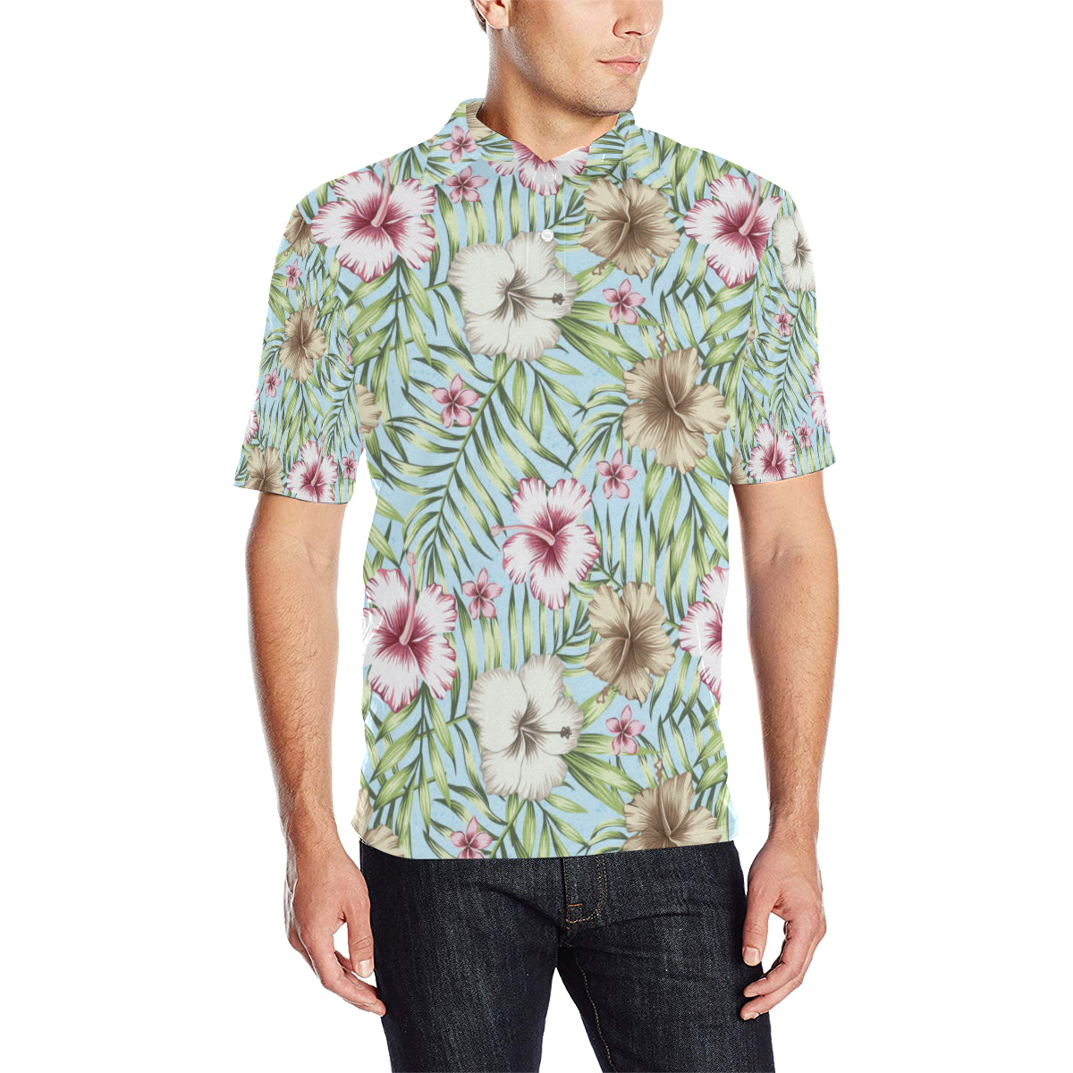 Tropical Flower Pattern Print Design TF05 Men Polo Shirt