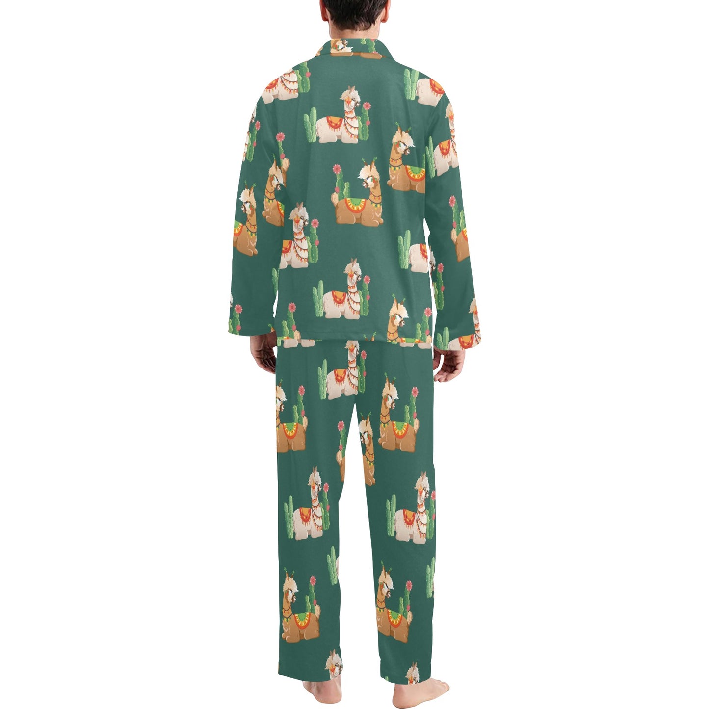Llama Cactus Pattern Print Design 07 Men's Long Pajama Set