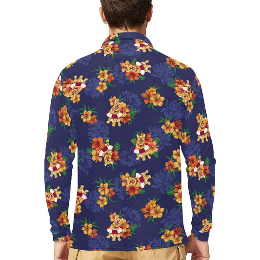 Hawaiian Themed Pattern Print Design H02 Long Sleeve Polo Shirt For Men's
