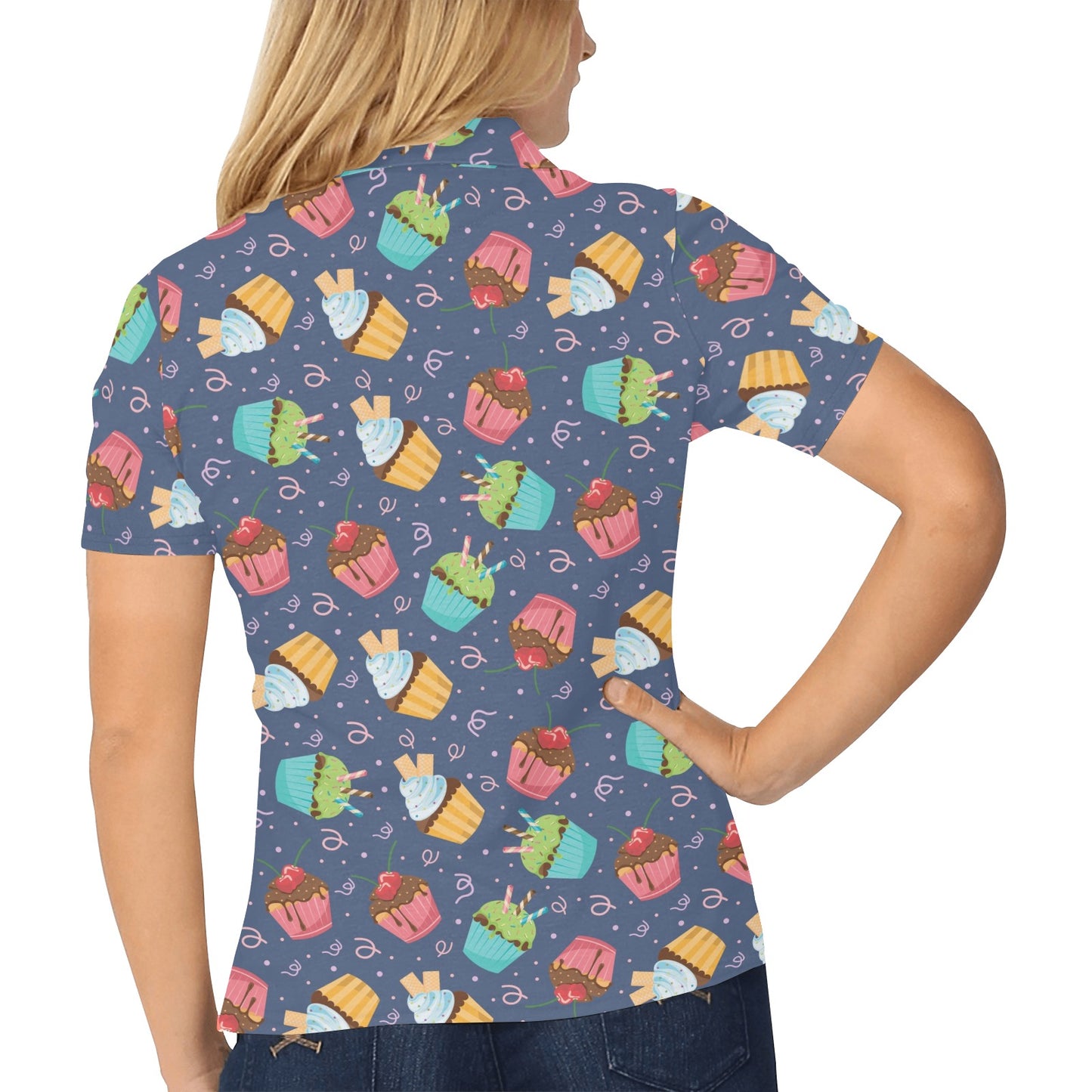 Cupcake Pattern Print Design 02 Women's Polo Shirt
