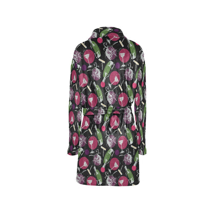 Wine Print Design LKS307 Women's Fleece Robe