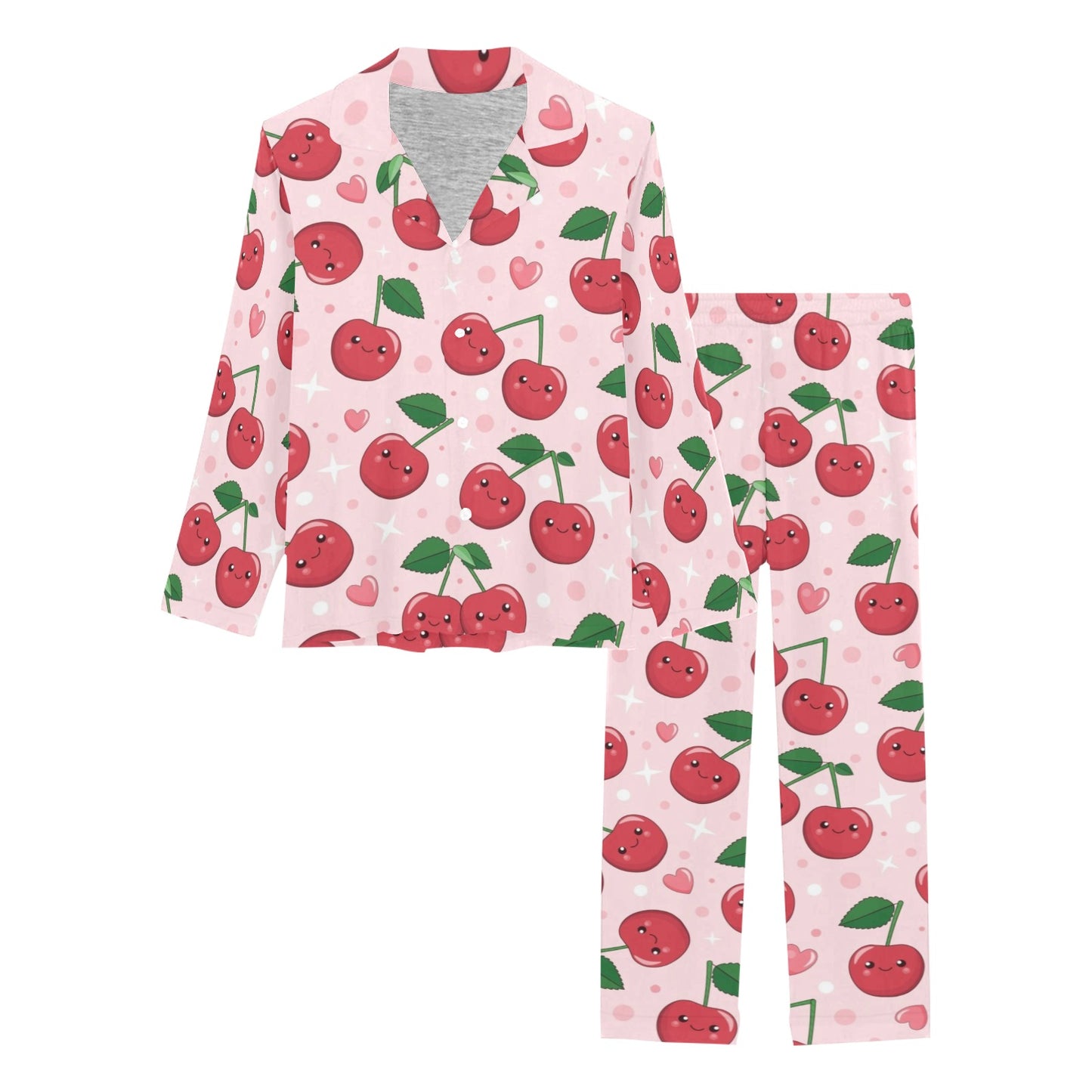 Cherry Pattern Print Design CH02 Women's Long Pajama Set