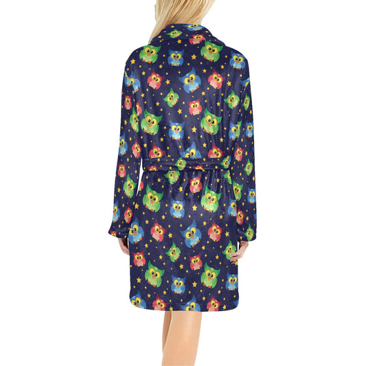 Owl with Star Themed Design Print Women's Fleece Robe