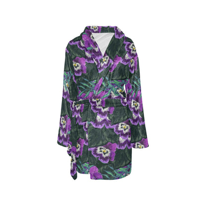 Pansy Pattern Print Design PS07 Women's Fleece Robe