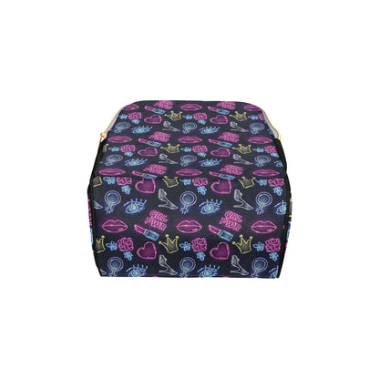 Lipstick Neon Pattern Print Design 02 Diaper Bag Backpack