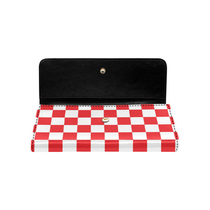 Checkered Red Pattern Print Design 04 Women's Trifold Wallet