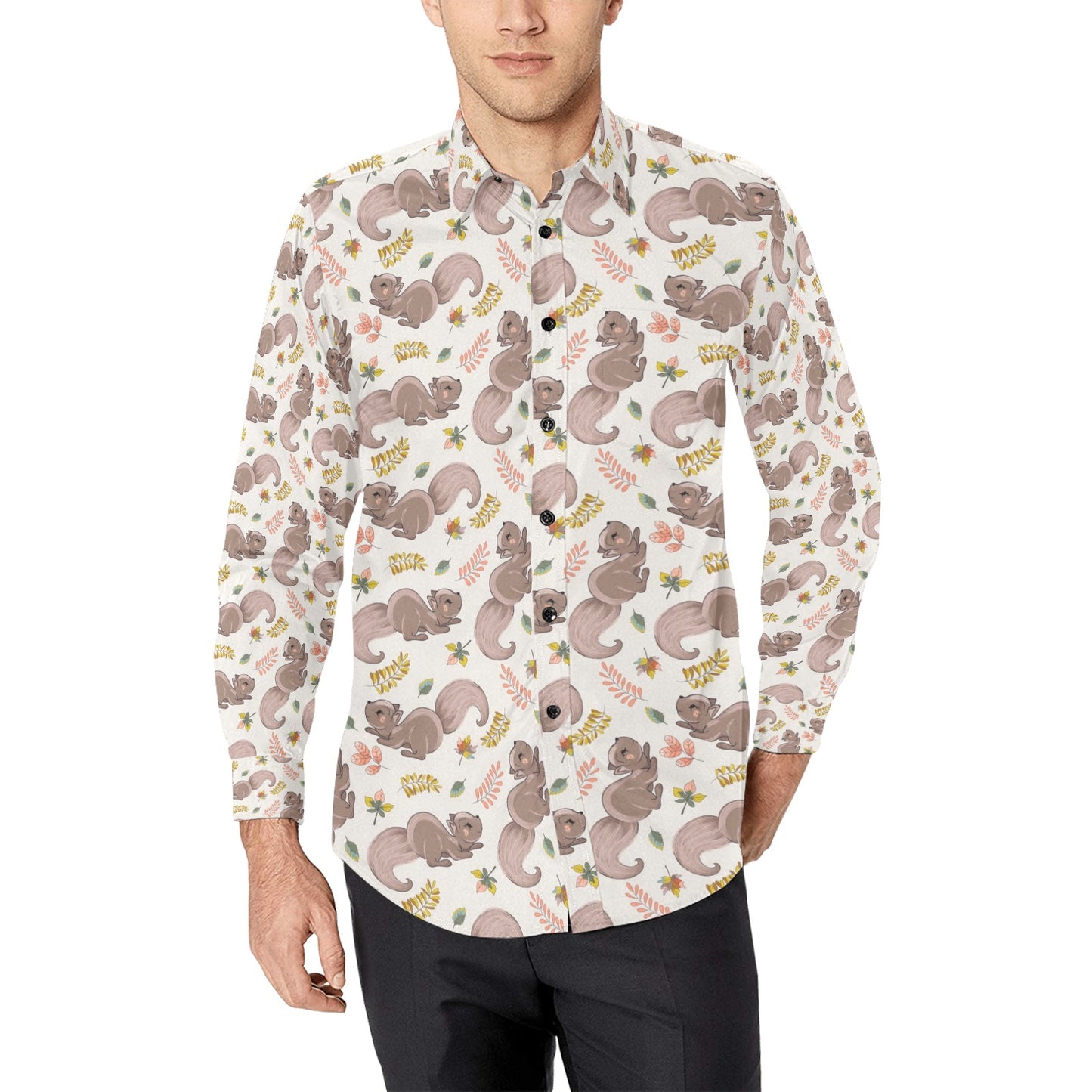 Squirrel Print Design LKS307 Men's Long Sleeve Dress Shirt