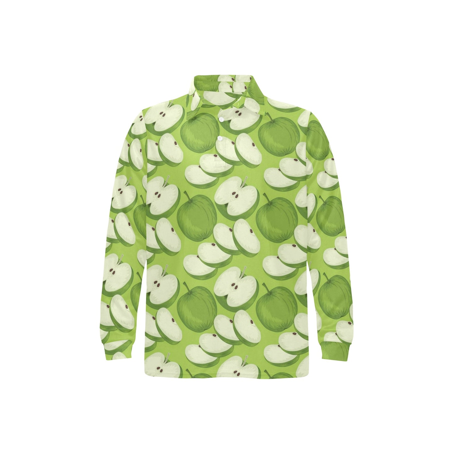 Apple Pattern Print Design AP010 Long Sleeve Polo Shirt For Men's