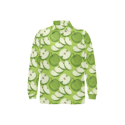 Apple Pattern Print Design AP010 Long Sleeve Polo Shirt For Men's