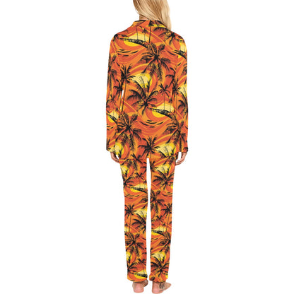 Palm Tree Pattern Print Design A02 Women's Long Pajama Set