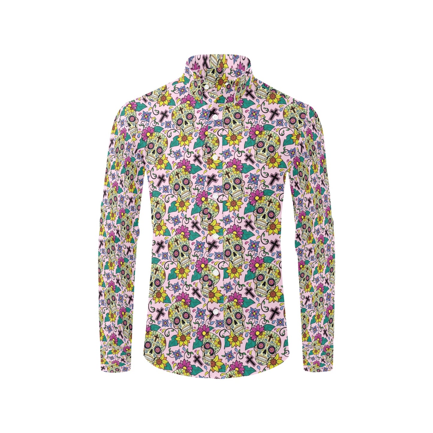 Sugar Skull Print Design LKS307 Men's Long Sleeve Dress Shirt