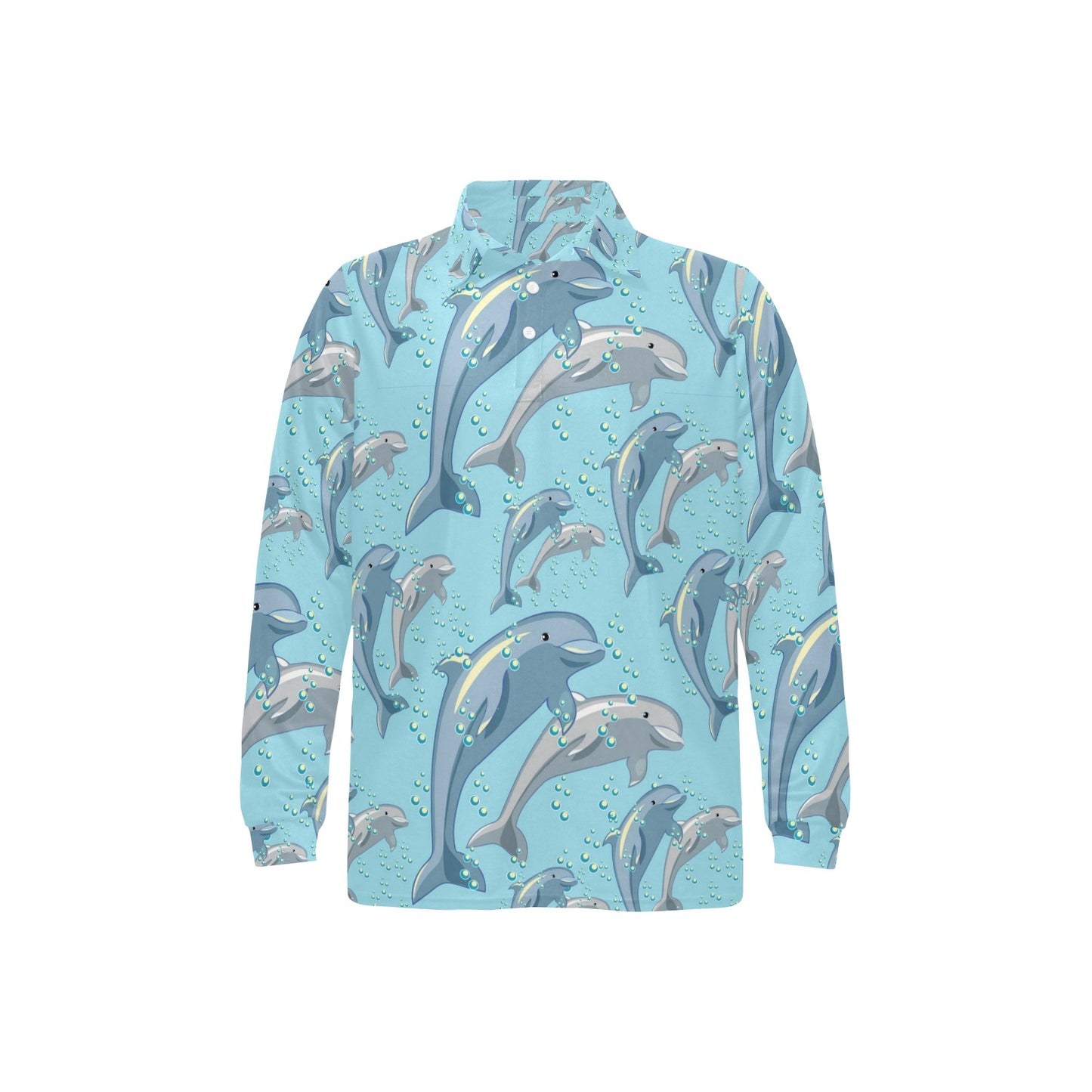 Dolphin Print Pattern Long Sleeve Polo Shirt For Men's