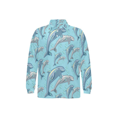 Dolphin Print Pattern Long Sleeve Polo Shirt For Men's