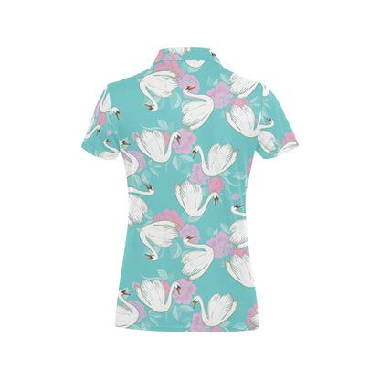 Swan Pattern Print Design 03 Women's Polo Shirt