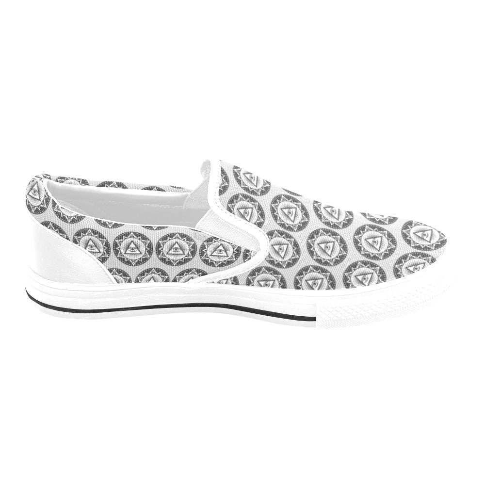 Third Eye Print Design LKS301 White Slip Ons Canvas Women's Shoes