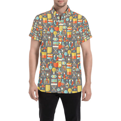 Science Print Design LKS302 Men Short Sleeve Button Up Shirt