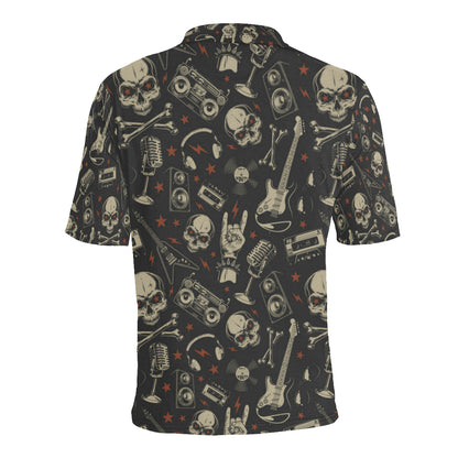 Rock and Roll Skull Pattern Print Design A03 Men Polo Shirt
