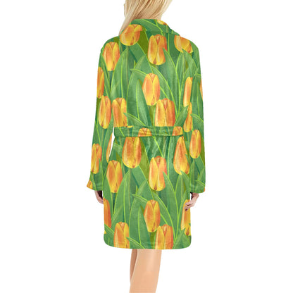 Tulip Orange Pattern Print Design TP07 Women's Fleece Robe