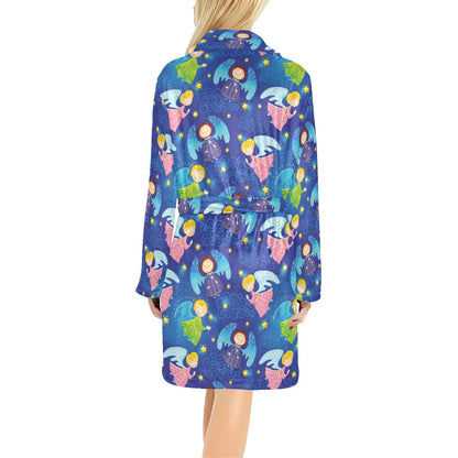 Angel Little Pattern Print Design 02 Women's Fleece Robe