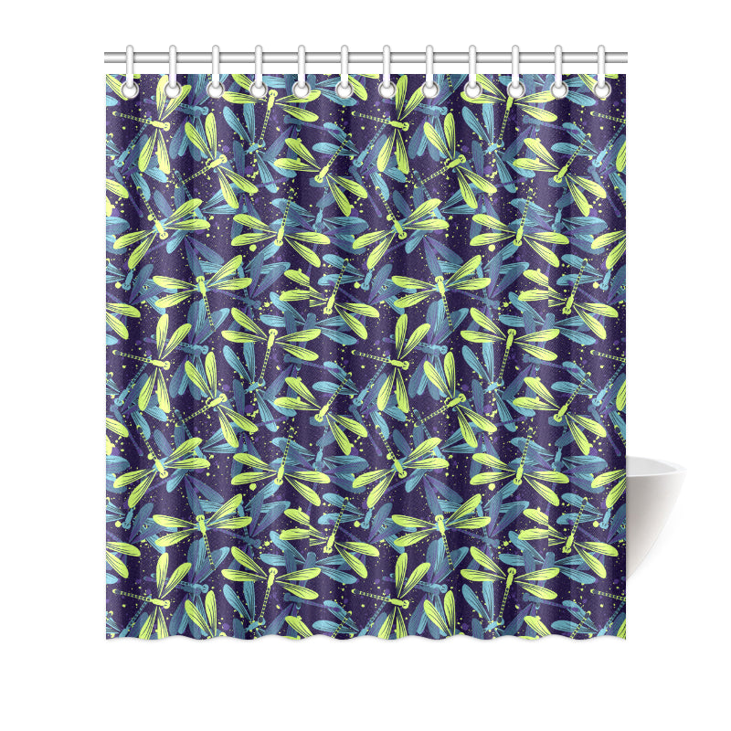 Dragonfly Lime Blue Print Pattern Shower Curtain