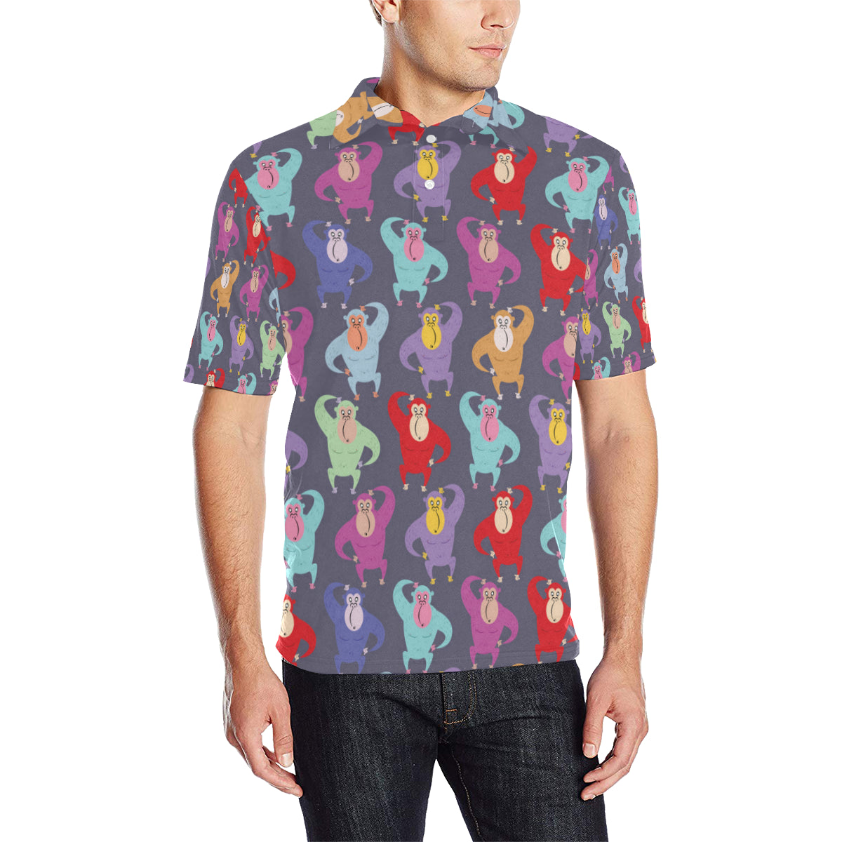 Chimpanzee Pattern Print Design 03 Men Polo Shirt
