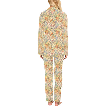 Travel Stamp Print Design LKS302 Women's Long Pajama Set