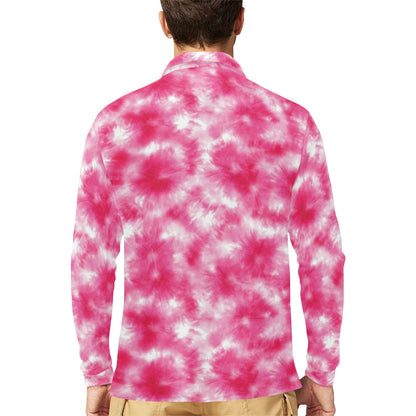 Tie Dye Pink Print Design LKS304 Long Sleeve Polo Shirt For Men's
