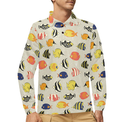 Angelfish Print Design LKS401 Long Sleeve Polo Shirt For Men's