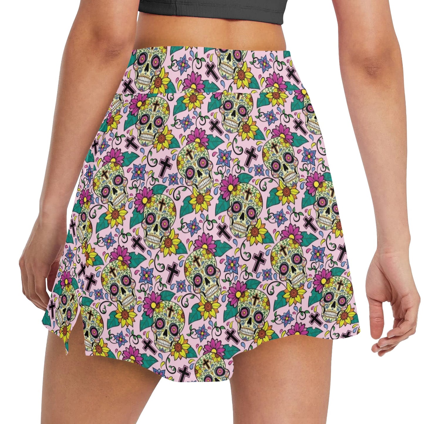Sugar Skull Print Design LKS307 17" Golf & Pickleball Skort with Pockets