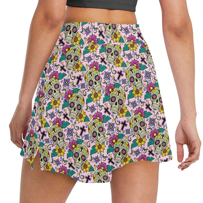 Sugar Skull Print Design LKS307 17" Golf & Pickleball Skort with Pockets