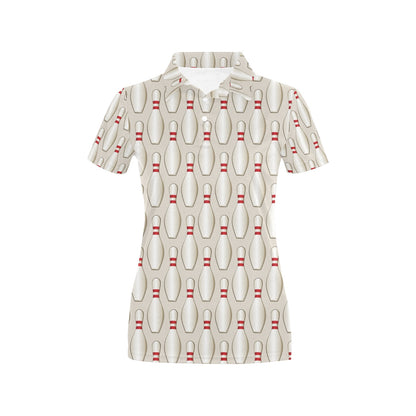Bowling Pin Pattern Print Design 01 Women's Polo Shirt