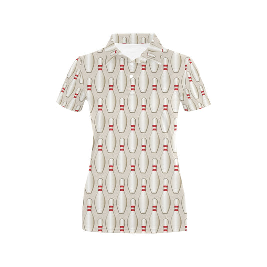 Bowling Pin Pattern Print Design 01 Women's Polo Shirt