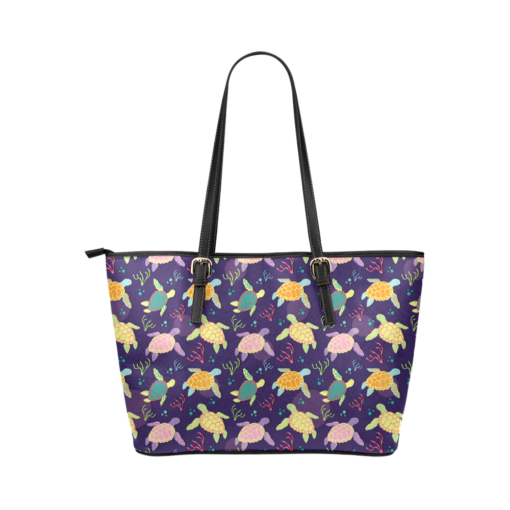 Sea Turtle Color Smile Leather Tote Bag