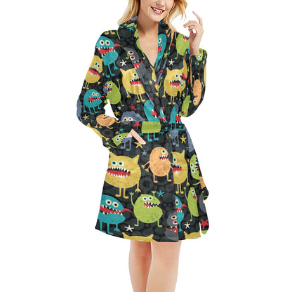 Monster Pattern Print Design 01 Women's Fleece Robe
