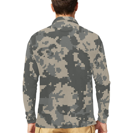 ACU Digital Camouflage Long Sleeve Polo Shirt For Men's