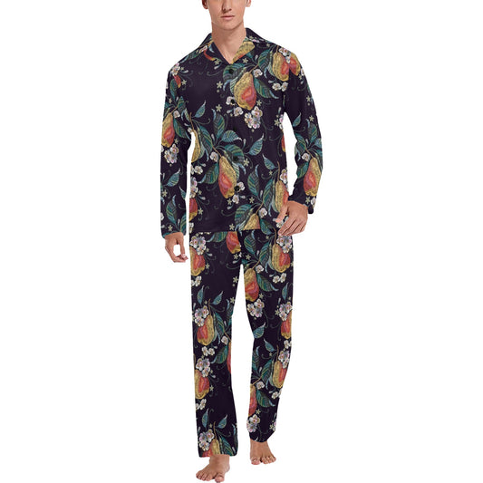 Pear Pattern Print Design PE02 Men's Long Pajama Set