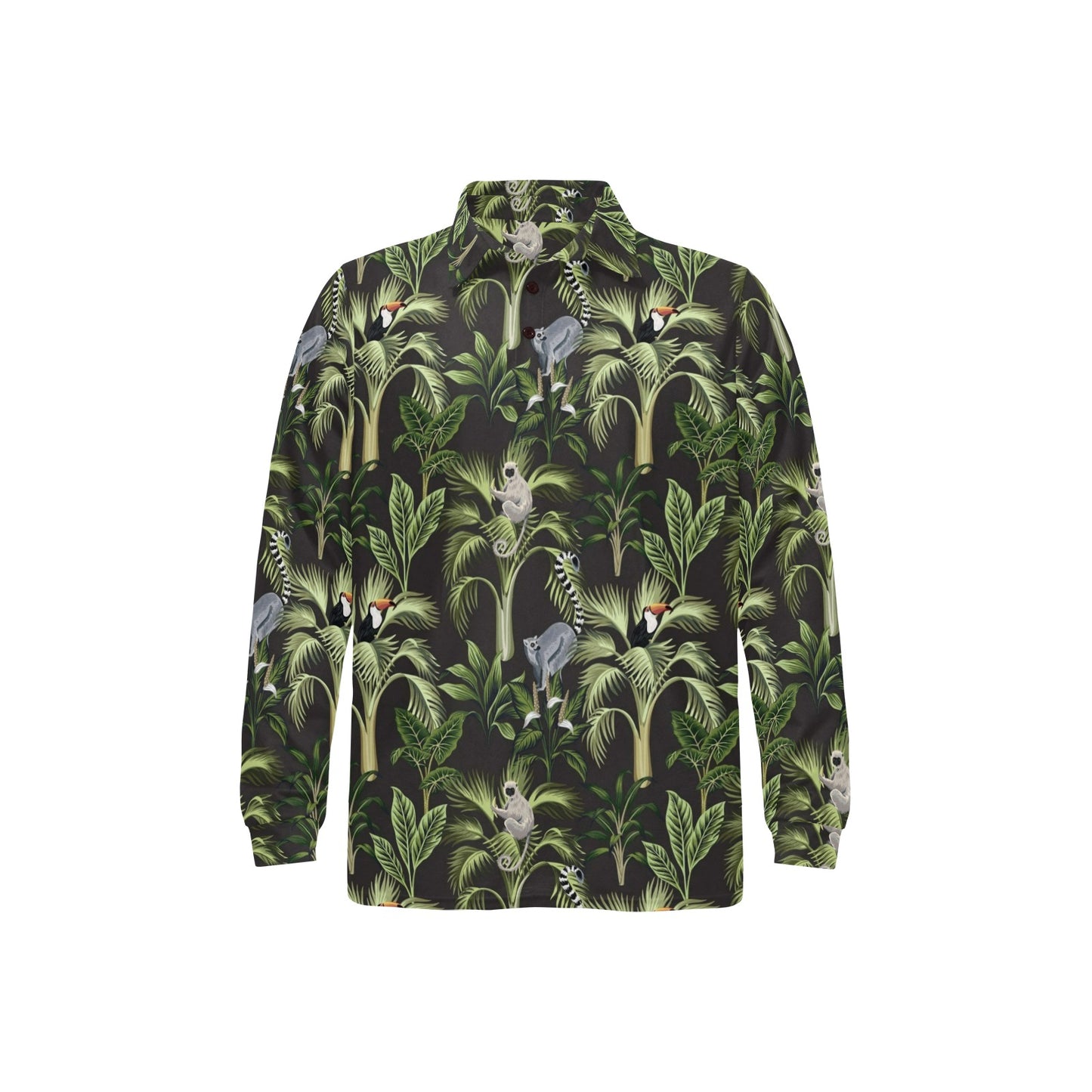 Rainforest Pattern Print Design RF05 Long Sleeve Polo Shirt For Men's