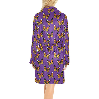 Monarch Butterfly Purple Print Pattern Women's Fleece Robe