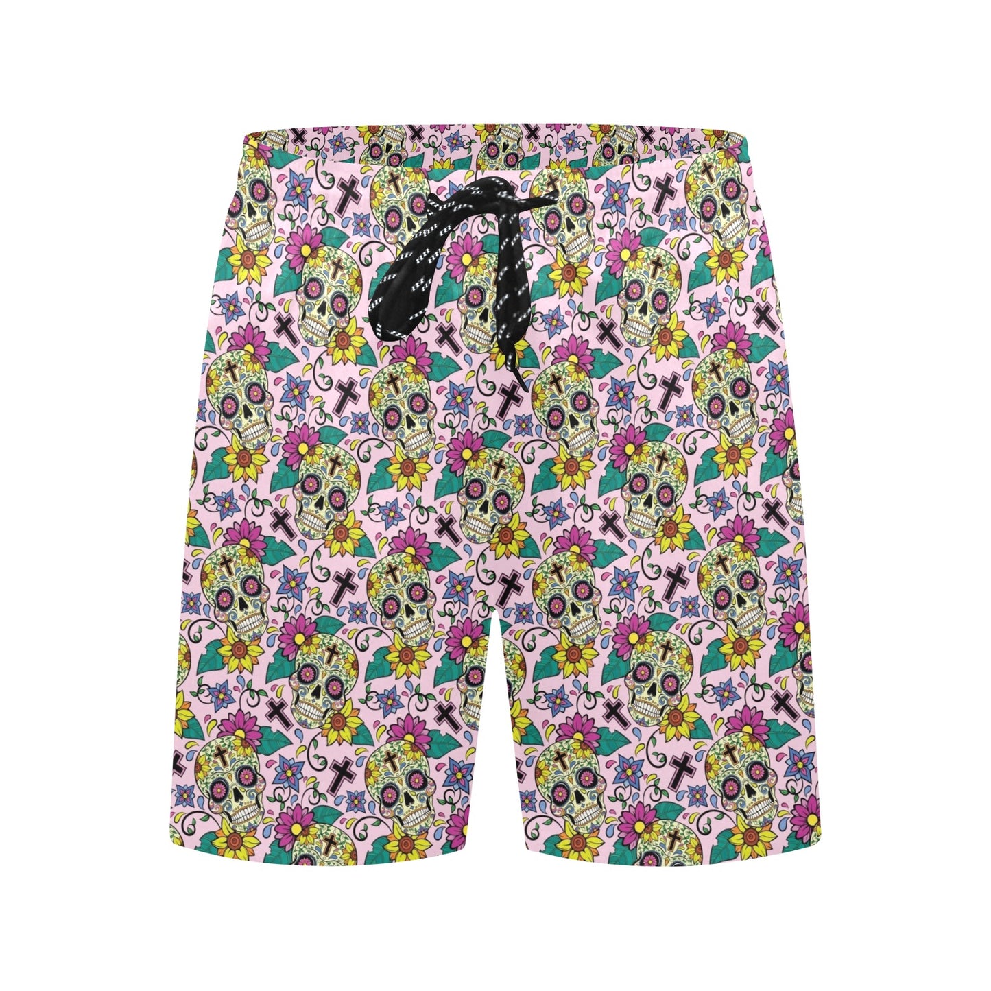 Sugar Skull Print Design LKS307 Men's Swim Trunks Beach Shorts