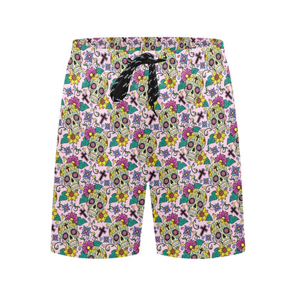 Sugar Skull Print Design LKS307 Men's Swim Trunks Beach Shorts