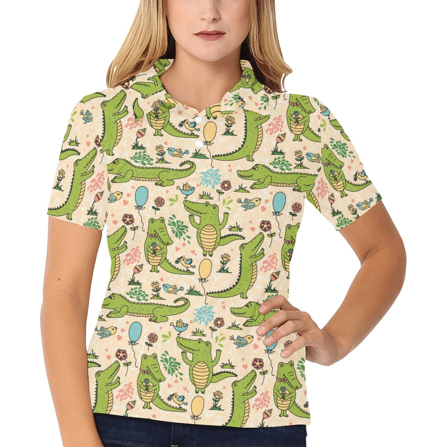 Alligator Pattern Print Design 01 Women's Polo Shirt