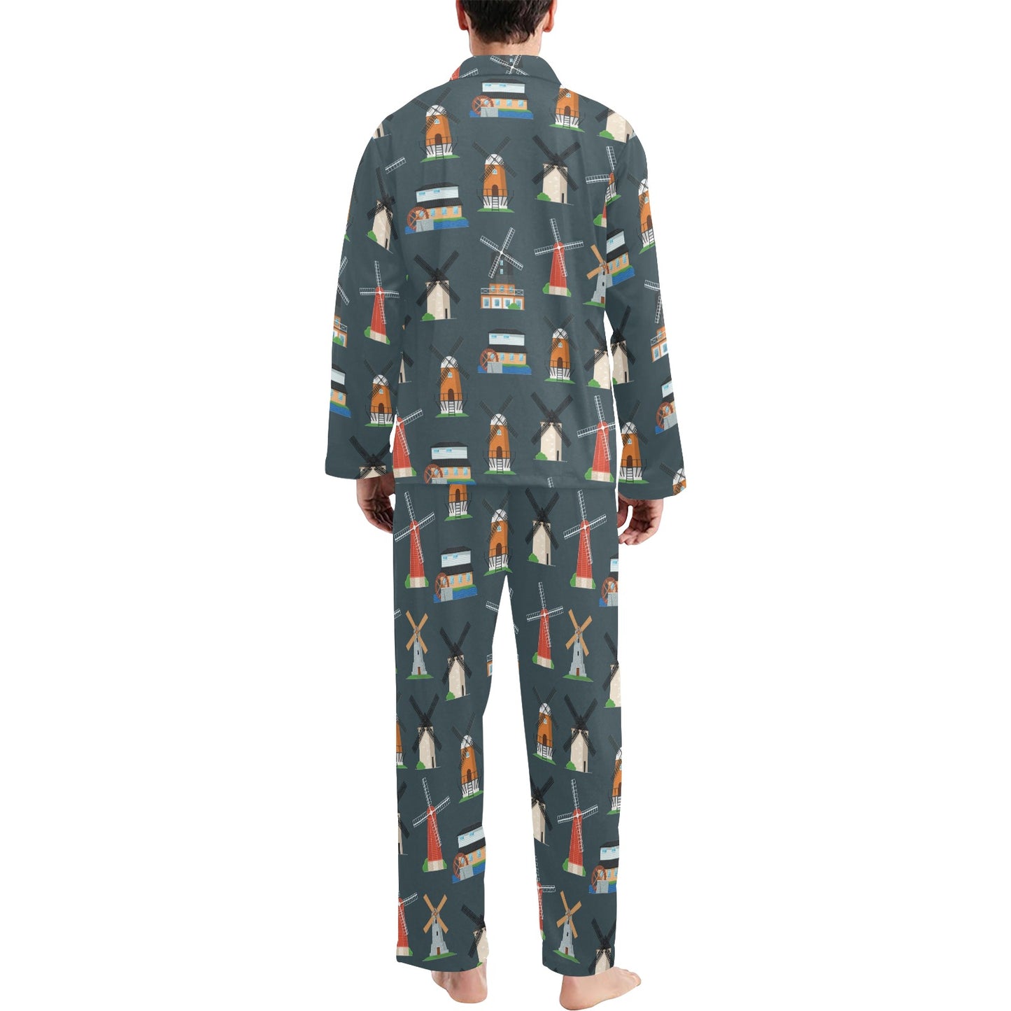 Windmill Pattern Print Design 04 Men's Long Pajama Set