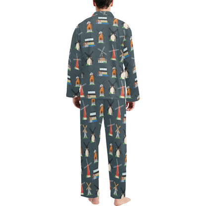 Windmill Pattern Print Design 04 Men's Long Pajama Set